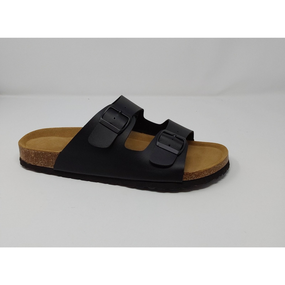 SUFU Black Nappa Leather Double Strap Sandals Men's Size 13 Cork Footbed NIB - Picture 9 of 16